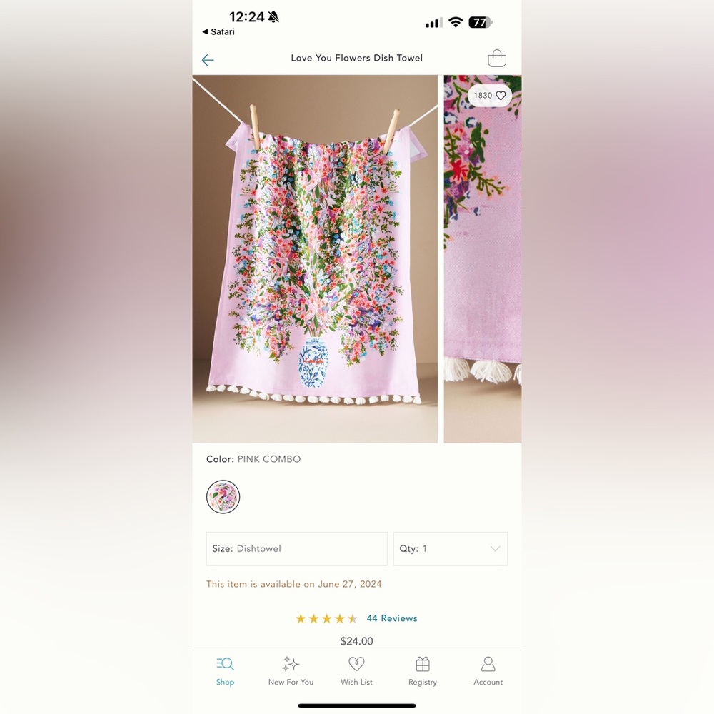 Anthropologie Love You Dish Towel